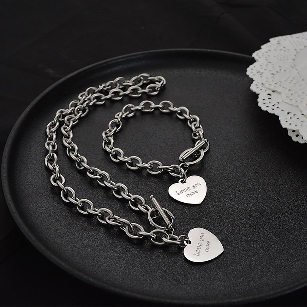 Letter Iron Bracelet Hip-Hop Trendy Style Unisex Minimalist Sweater Chain Collarbone Chain Heart-Shaped Accessory