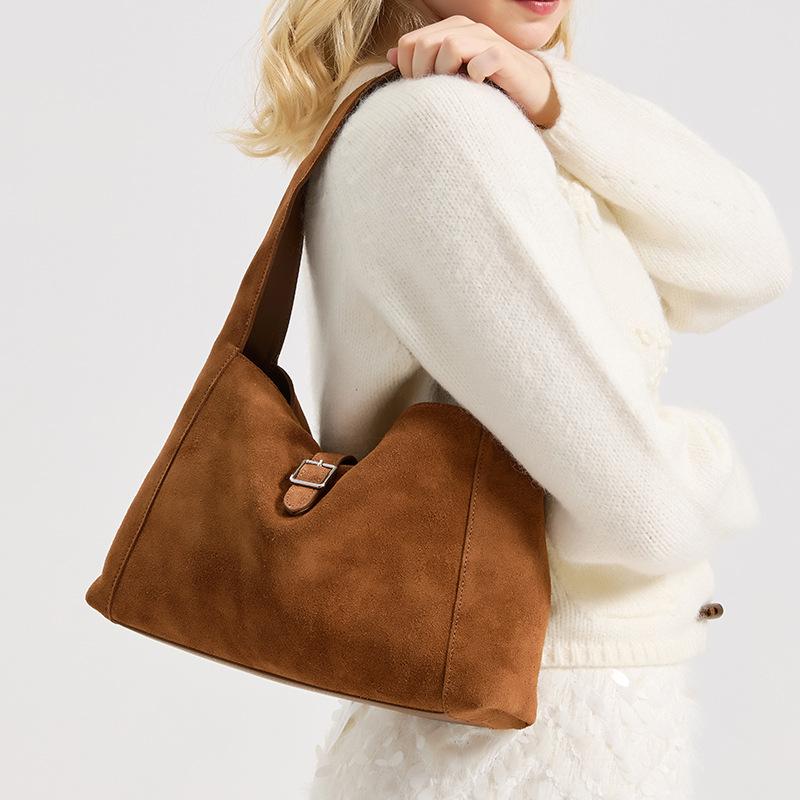 Winter Warm Faux Fur Lined Leather Tote Bag - Frosted Cowhide Underarm Hobo Bag, Retro Fashi Women's Shoulder Handbag
