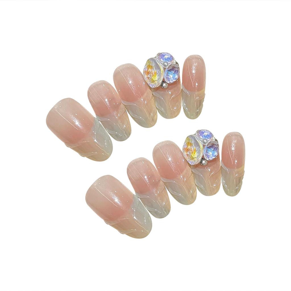 3D Colorful Handmade Fake Nails 10Pcs Rainbow Macchiato Design Manicure Art Accessories