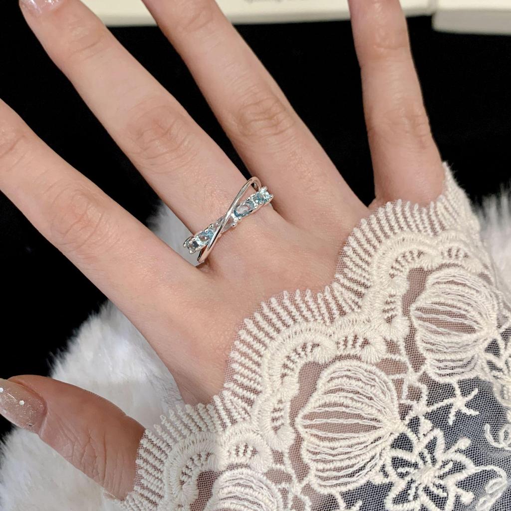 Women's Exquisite Blue Cross Geometric Adjustable Ring - Trendy Stackable Open-Index Design