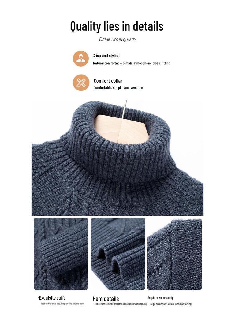 2025 Winter Korean Style Men's High-Neck Jacquard Sweater - Casual Knit Base Layer for Middle-Aged & Young