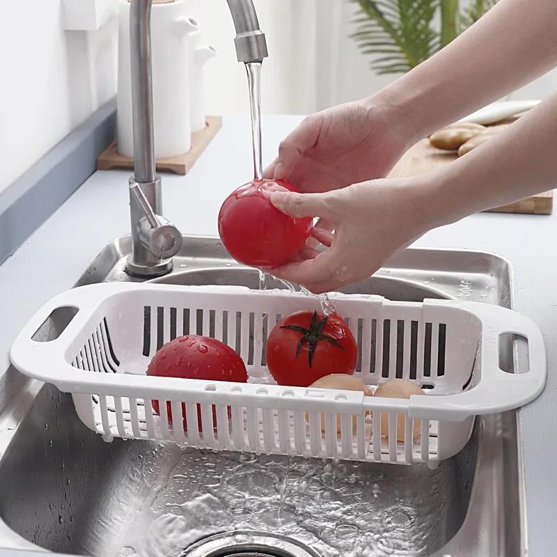 Drain Basket Bowl Rack Kitchen Fruit Basin Storage Sink Retractable