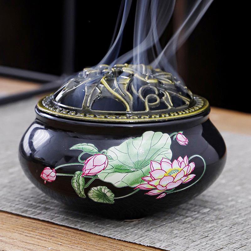 Celadon Ceramic Incense Burner for Home, Buddhist Supplies, Sandalwood Incense Path, Ice Crack Kiln Change Design.