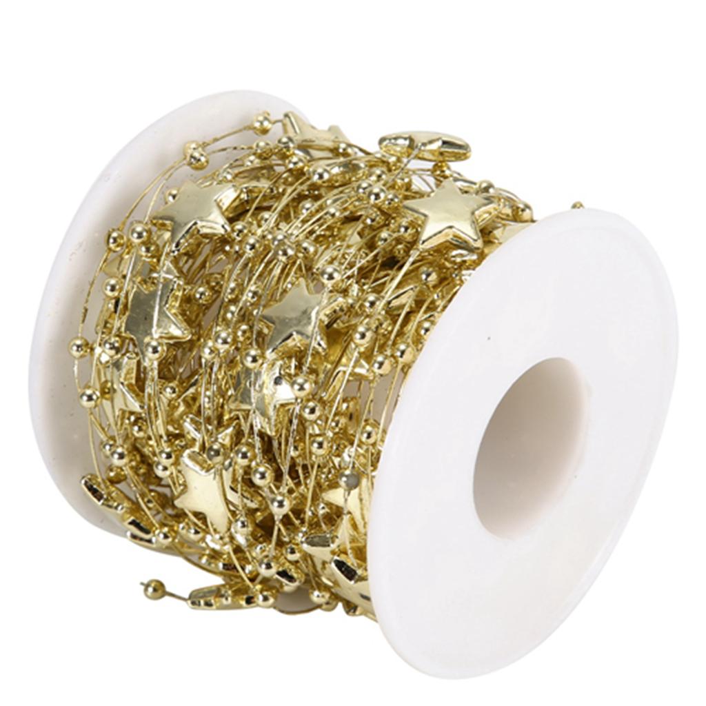 10 Meters Bead Chain ABS Electroplated Pearl Chain Fiver- Pointed Star Decorative String(Golden)