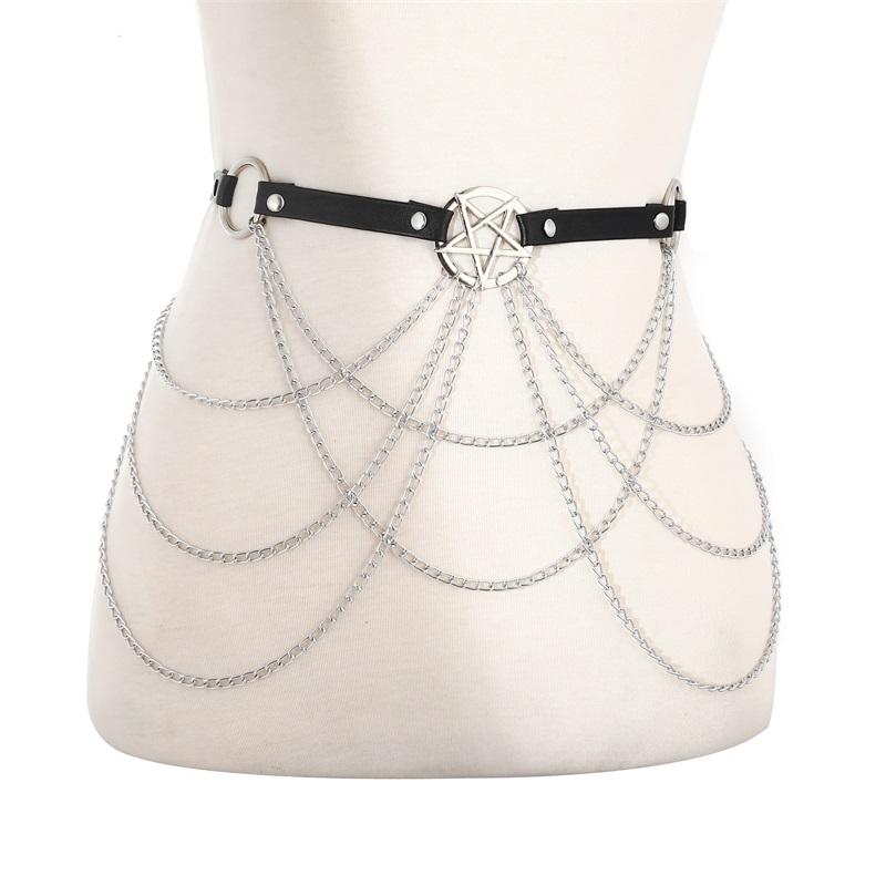 Pentagram Körperkette Schmuck Sexy Taillengürtel mit Ketten Festival Mode Party Schmuck für Frauen Mädchen Gothic Accessoires