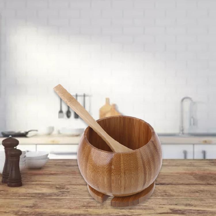 Seasoning Box with Spoon Lid Kitchen Tool Seasoning Accessories Wood Material