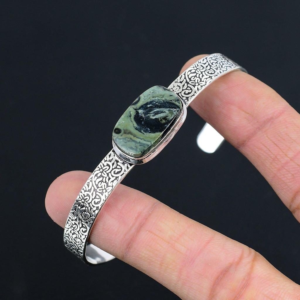 925 Sterling Silver Kambaba Jasper Stone Handmade Wedding Wife Bangle Bracelet