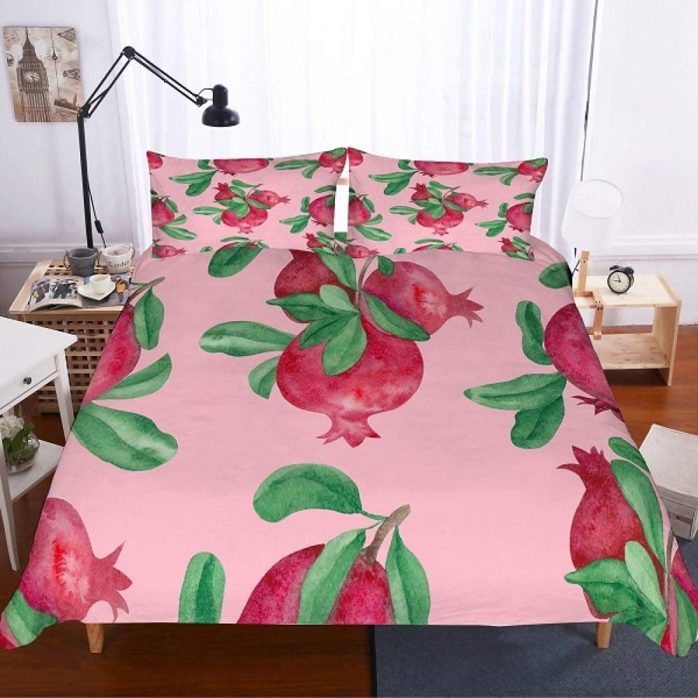 Red Pomegranate Duvet Cover Summer Tropical Fruit For Women Children Green Leaves Quilt Cover For Bedroom Decorations Warm Soft