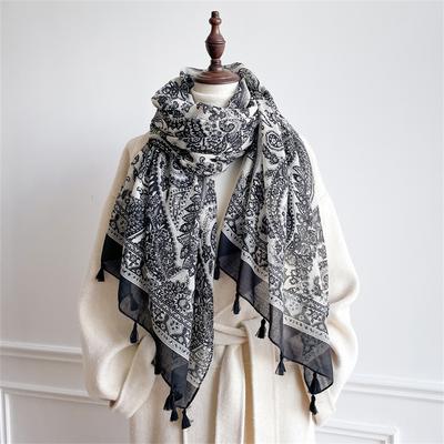 Luxury Paisley Print Cotton Scarf For Women Floral Tassel Headscarf Shawl Linen Travel Handkerchief Wrap Ventilate Muslim Hijab