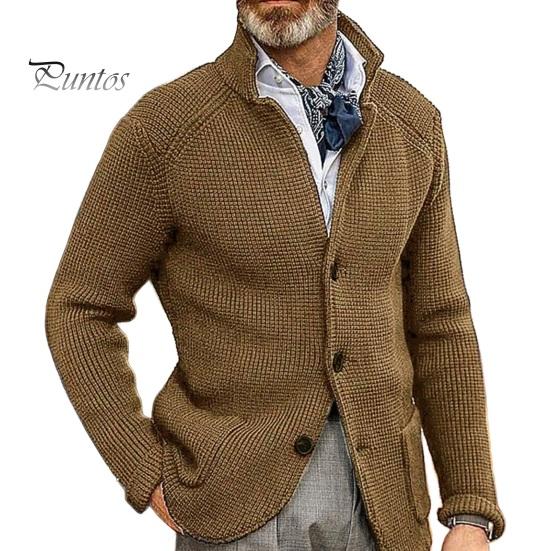 Мужской свитер, пальто с двумя карманами, однобортный, трикотажный, эластичный, с длинными рукавами, отложным воротником, верхняя одежда, однотонная, повседневная одежда, для школы, средней длины M верблюд
