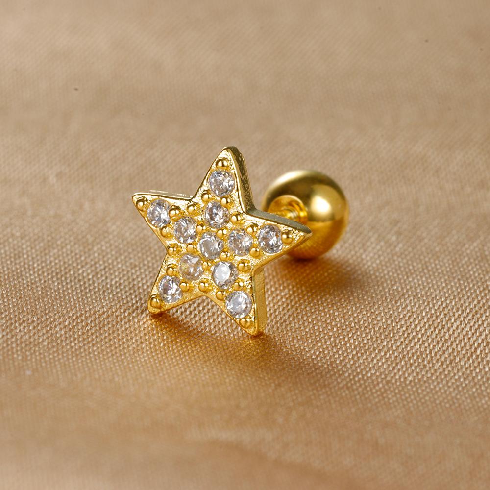 1 Stück Edelstahl Mond Kreuz Kleine Ohrstecker Winziger Zirkonia Ohrläppchen Tragus Helix Knorpel Piercing Ohrring Schmuck