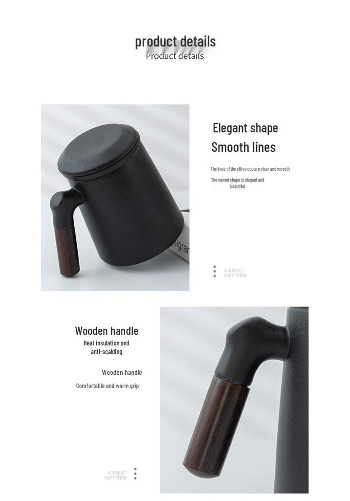 Ceramic Tea Brewing Mug with Wooden Handle, Lid, and Filter - Large Capacity Office Souvenir Cup