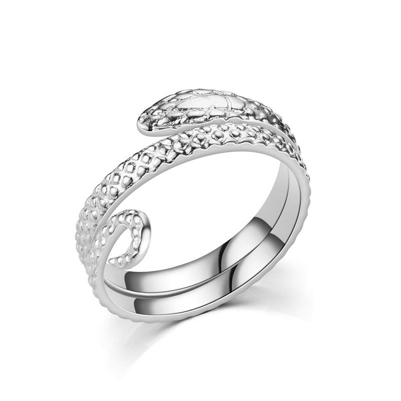 Fashion Hip Hop Style Open Titanium Steel Ring Snake Ring Cross-Border Hot Sale Retro Stainless Steel Ring Ornament Silver