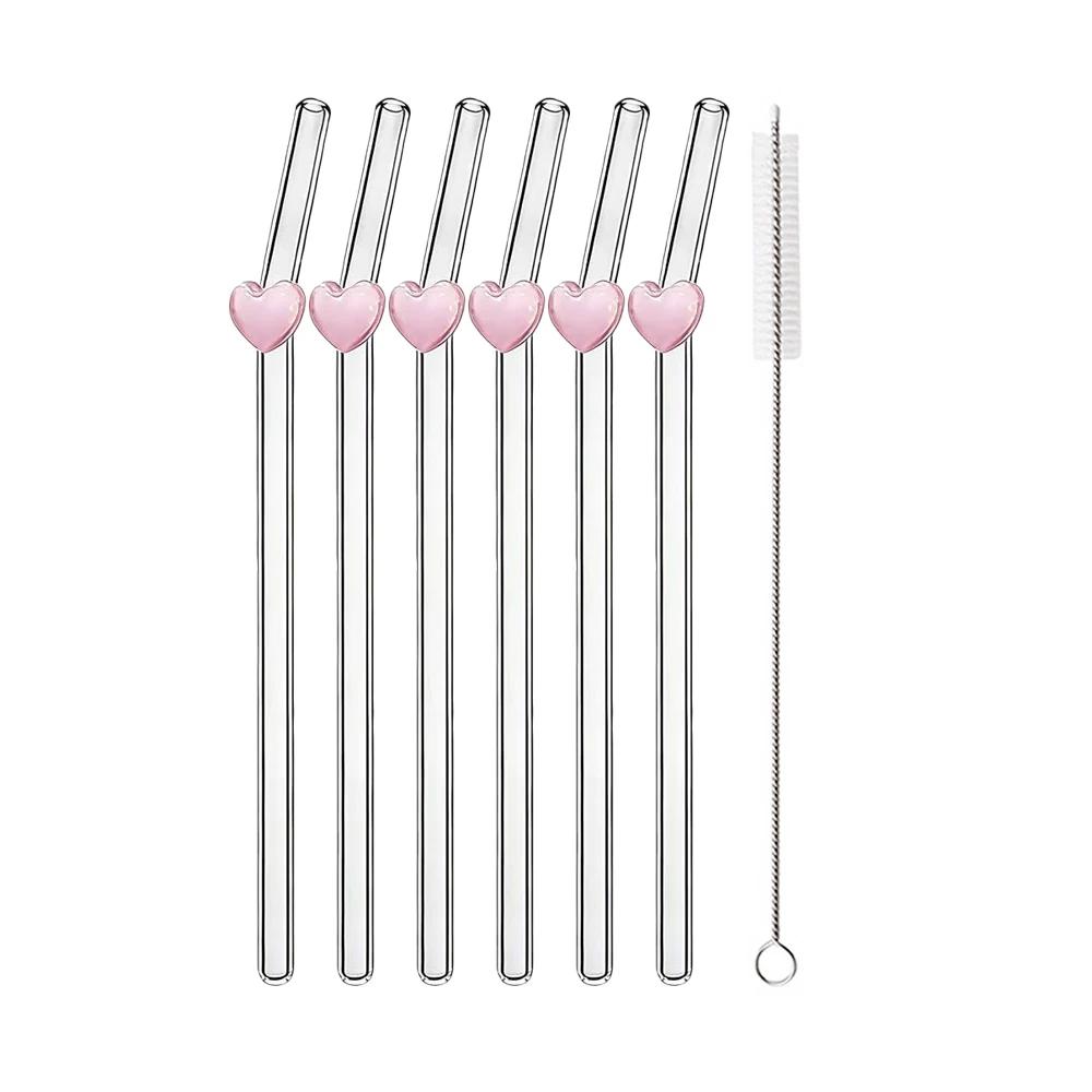 3/5/7Pcs High Borosilicate Glass Straw Set Glass Straw Milk Tea Juice Cocktail Straw with Brush Kitchen Bar Accessories