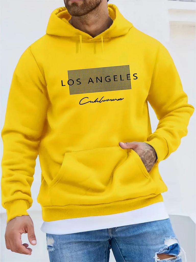 Herbst und Winter Herren Langarm Kapuzenpullover Los Angeles Muster Gedruckter Pullover Sweatshirt Lässiges und Modisches Oberteil