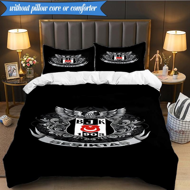 3PCS Besiktas Istanbul Football Club Bedding Set 2D Printing (Includes 1 Duvet Cover + 2 Pillowcases Coreless), Bedroom decor,Fan gift