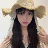 Yousheng Versatile Beach Hat, Lace Tie Straw Sun Hat with Windproof Flower Strap, Lightweight Breathable Summer Travel Hat