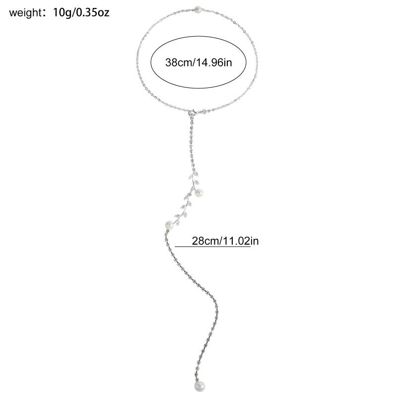 Rhinestone Pearl Back Chain Necklace Long Drop Backless Dress Jewelry For Women Wedding Party Accessories