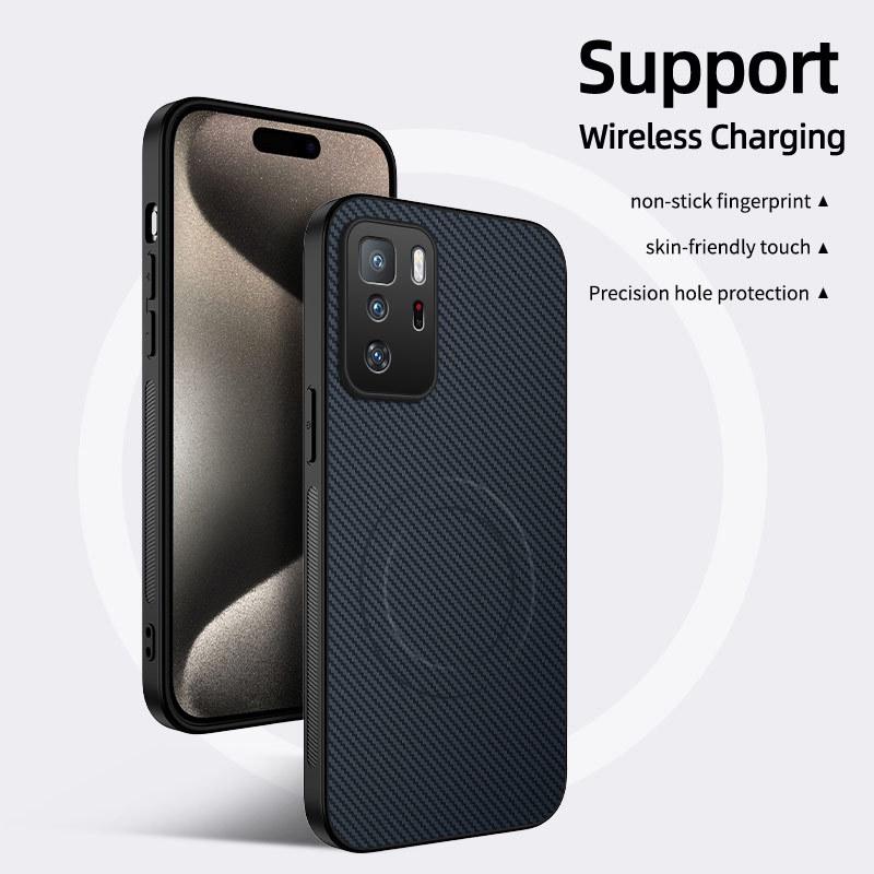 Redmi Note 10 Pro (5G) Carbon Fiber Leather Texture Full Coverage Magsafe Magnetic Lens Case