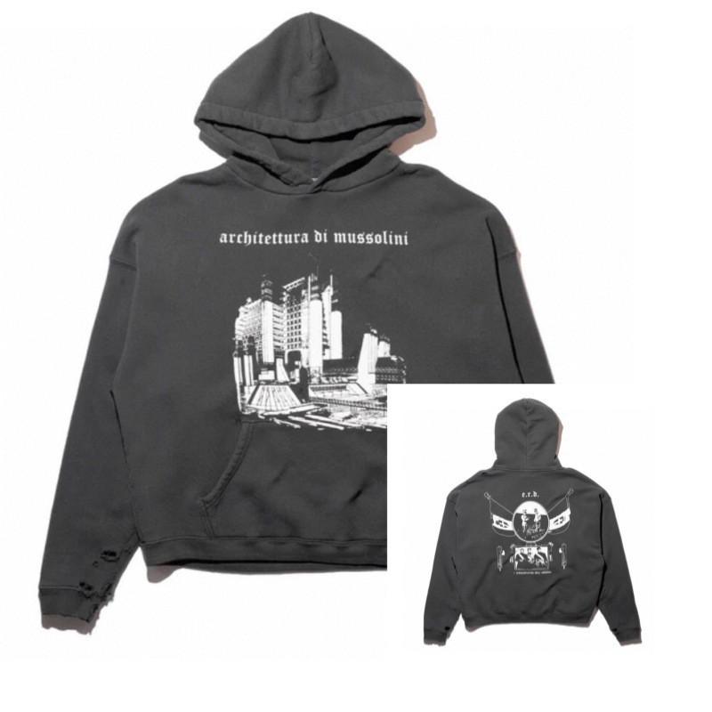 Unisex Oversized Hoodie With Distressed Washed Print Streetwear Cotton Sweatshirt Fall