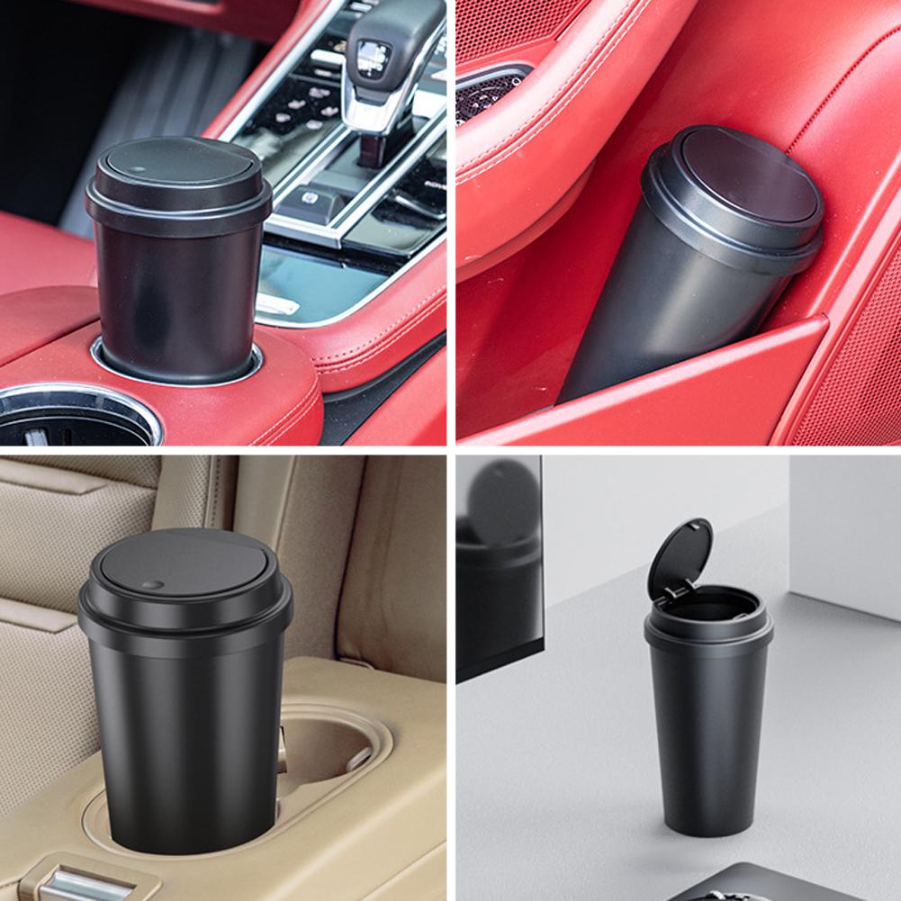 Car Styling Trash Can with Pop-up Lid Round Garbage Bin Auto Interior Waste Storage Cup Holder Trash Container Accessories