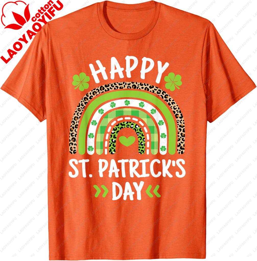 Happy Saint Patricks Day Rainbow Clover Irish Mens Womens TShirt Casual Breathable ShortSleeved Shirt