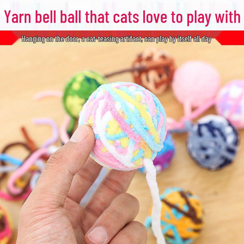 Handmade Wool Bell Ball: Bite-Resistant, Elastic Chew Toy for Puppies & Cats 3 Wool Toy Balls - Cat