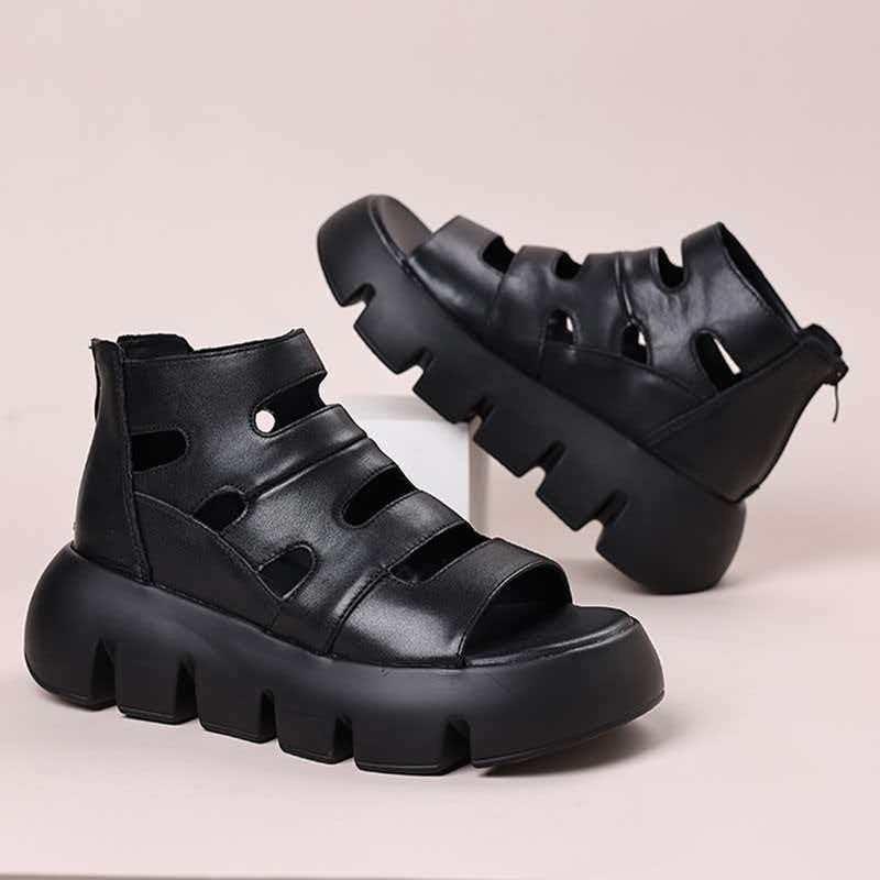 Spring and summer new platform women's shoes European and American retro ethnic style fish mouth hollow hole Roman mother sandals