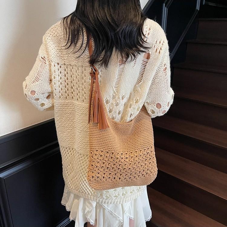 Large capacity woven bag women's summer new versatile shoulder shopping bag high-end seaside beach bag