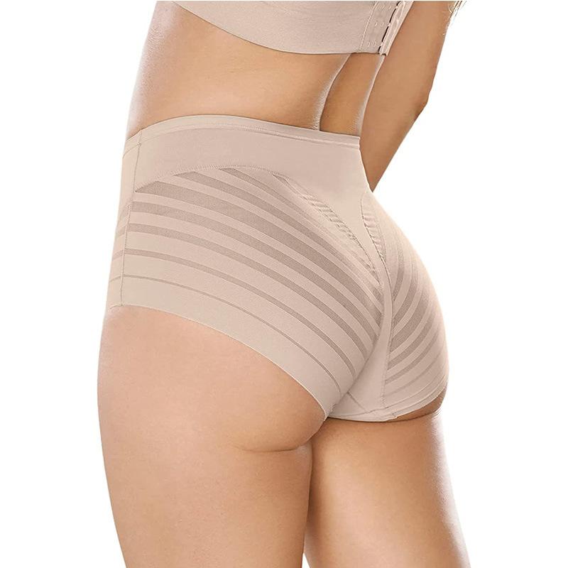 European and American large size TK mid-waist briefs, belly girdle waist lift hip transparent mesh stripes, comfortable and pure