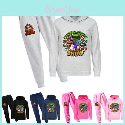 Minecraft Chicken Jockey Childrens Cartoon Hoodie And Pants Set With Cotton Fabric For Casual Winter Wear