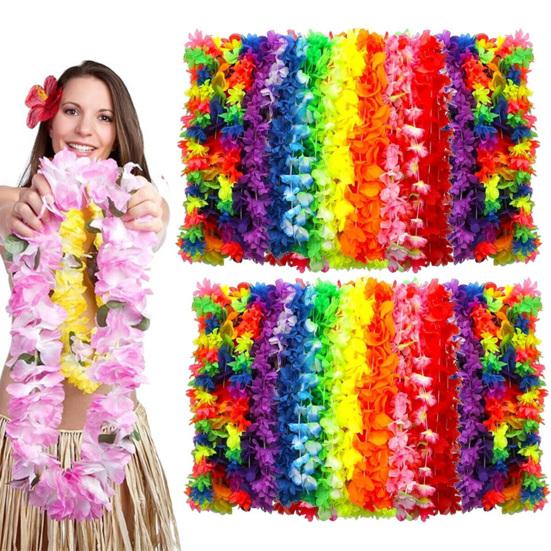 24Pcs Hawaiian Leis Faux Silk Flower Necklace Tropical Party Favor Beach Dance Leis Birthday Pool Party Decoration