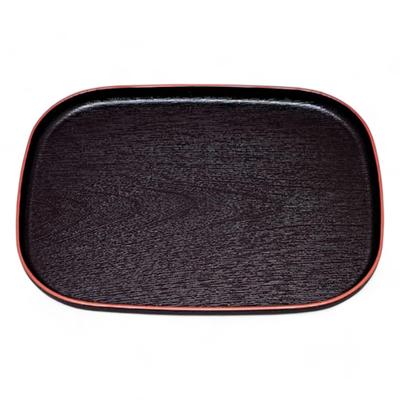 Osho Wood Grain Oval Tray Black with Lacquerware Made In Japan J-kitchens (39cm), Red, (ABS Resin),