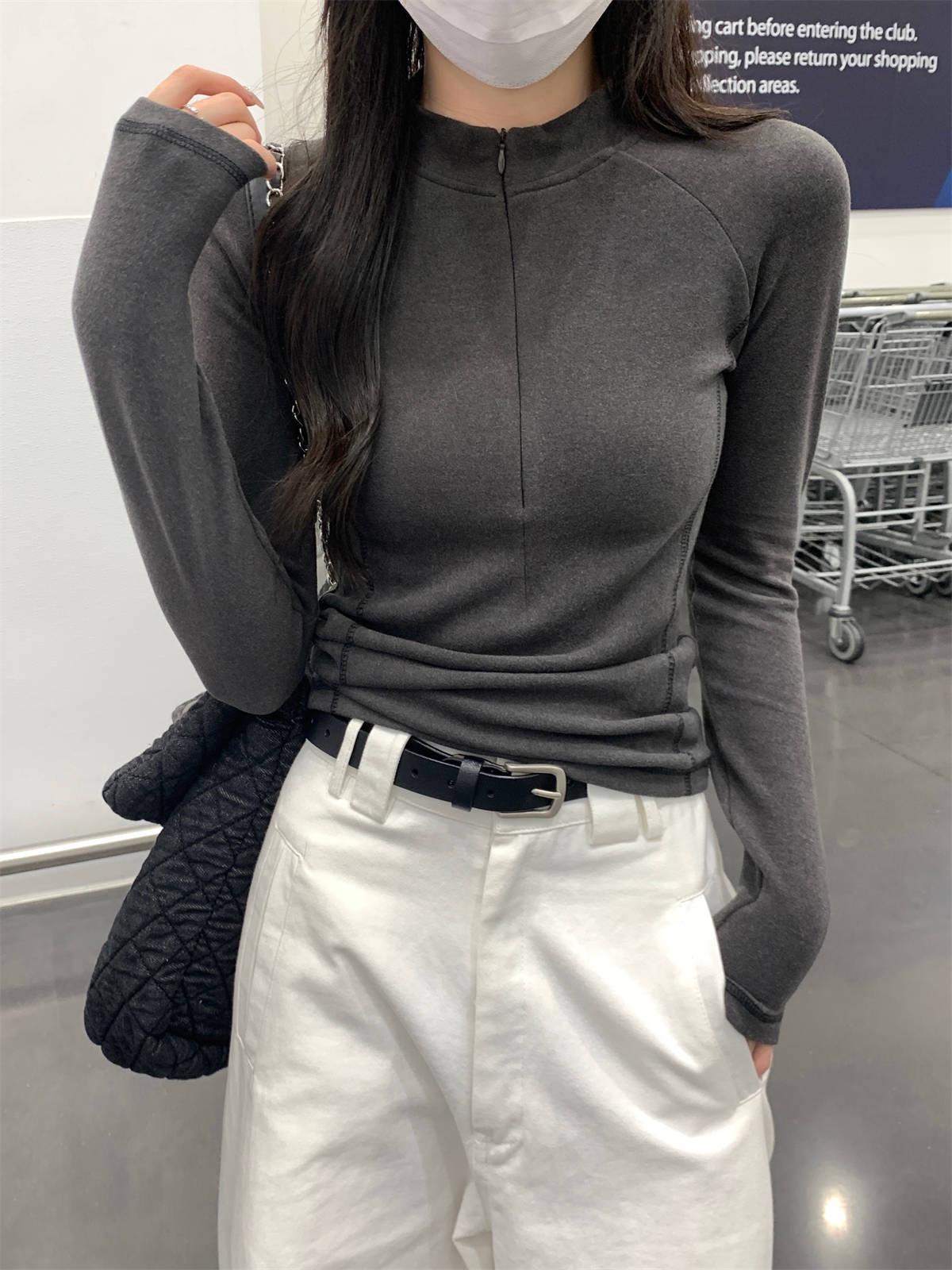 

Women s Thermal Fleece Zipper Long-Sleeve T-Shirt with Half-High Collar - Autumn/Winter Warm Base Layer Top Large