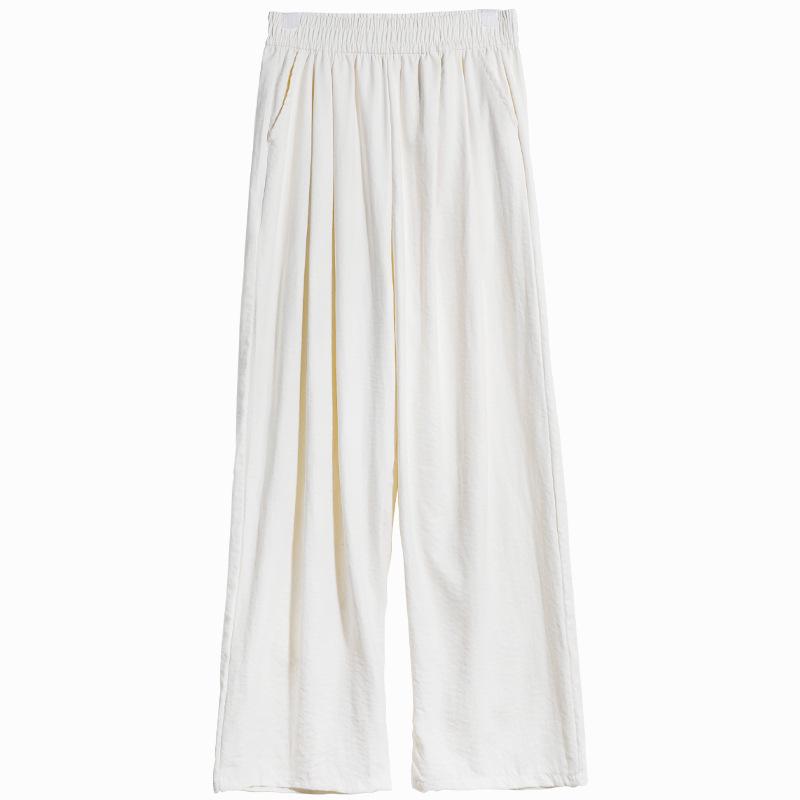 Women's Summer 2024 Ice Silk Wide-Leg Pants - White Textured Casual Petite Style