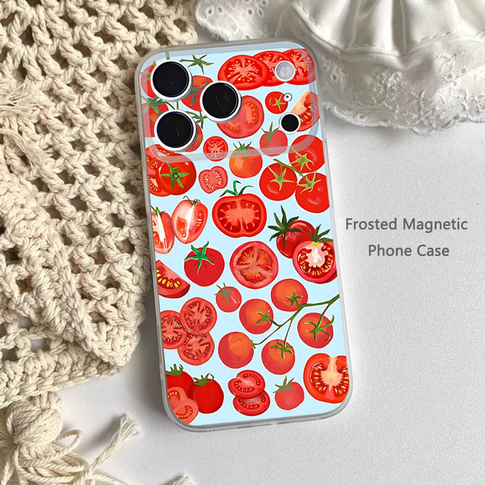 Ins Korean Tomatoes For iPhone 11,12,13,14,15,17,16,Pro,Plus,E,Max,Air,Mini Clear Magnetic Frosted Cover