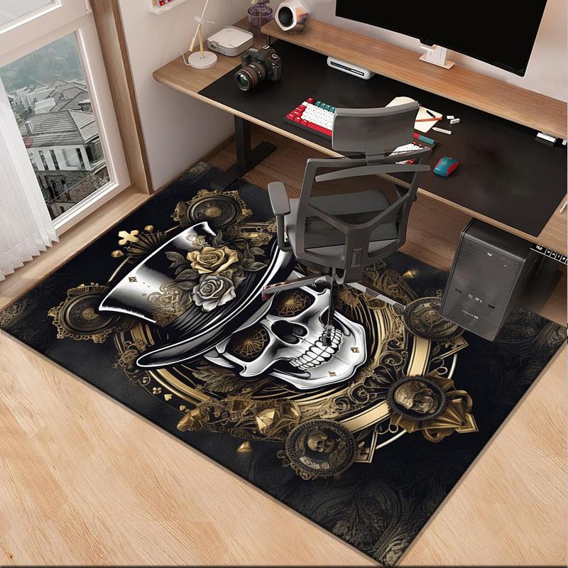 Skulls And Roses Artwork Office Rug Chair Mat, Entryway Carpet, Suitable for Front Door, Bedroom, Living Room, Desk, Holiday Gift