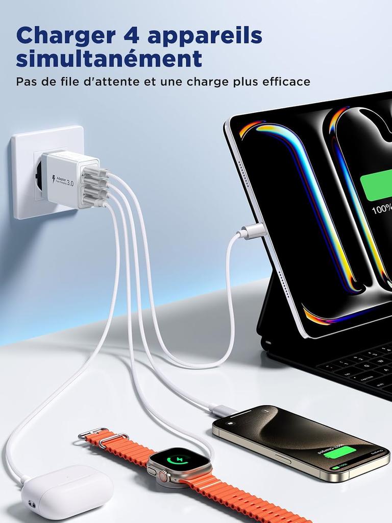 Aioneus USB C Charger, 40W 4 Port USB Plug Fast Charger iPhone, Multi Sector PD QC 3.1A Type C Adapter for iPhone   Mini SE, iPad, Samsung Galaxy