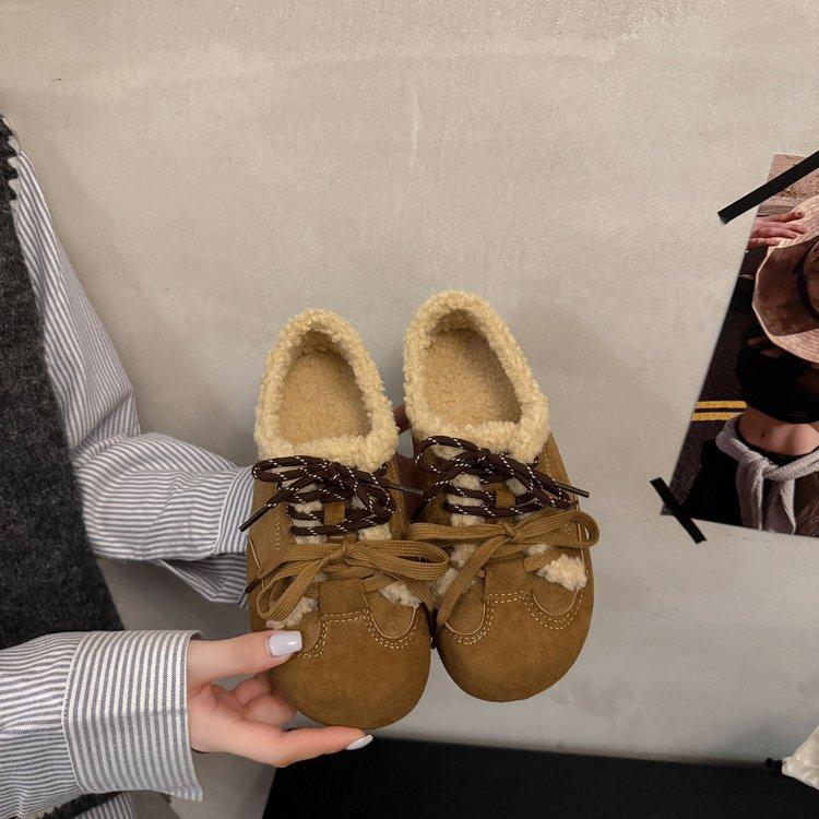 Lamb wool cotton shoes women's shoes 2025 new autumn and winter velvet German training shoes retro Forrest Gump shoes Birken Doudou shoes