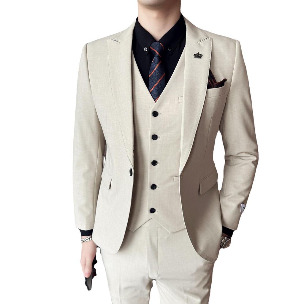 Men's Slim Fit Spring Suit Set with Peak Lapel and Solid Color Formal Wear