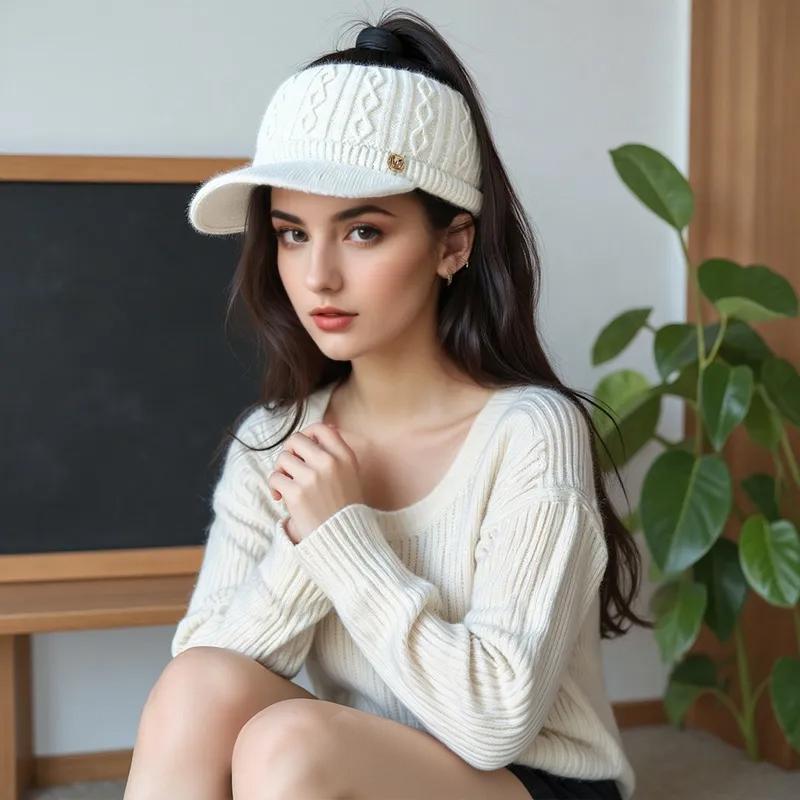 1PC Baseball Cap Elegant Knitted Headband Warmth Fit Gift Adjustable Casual Thick Versatile Sports Cap Playful Multi-Color