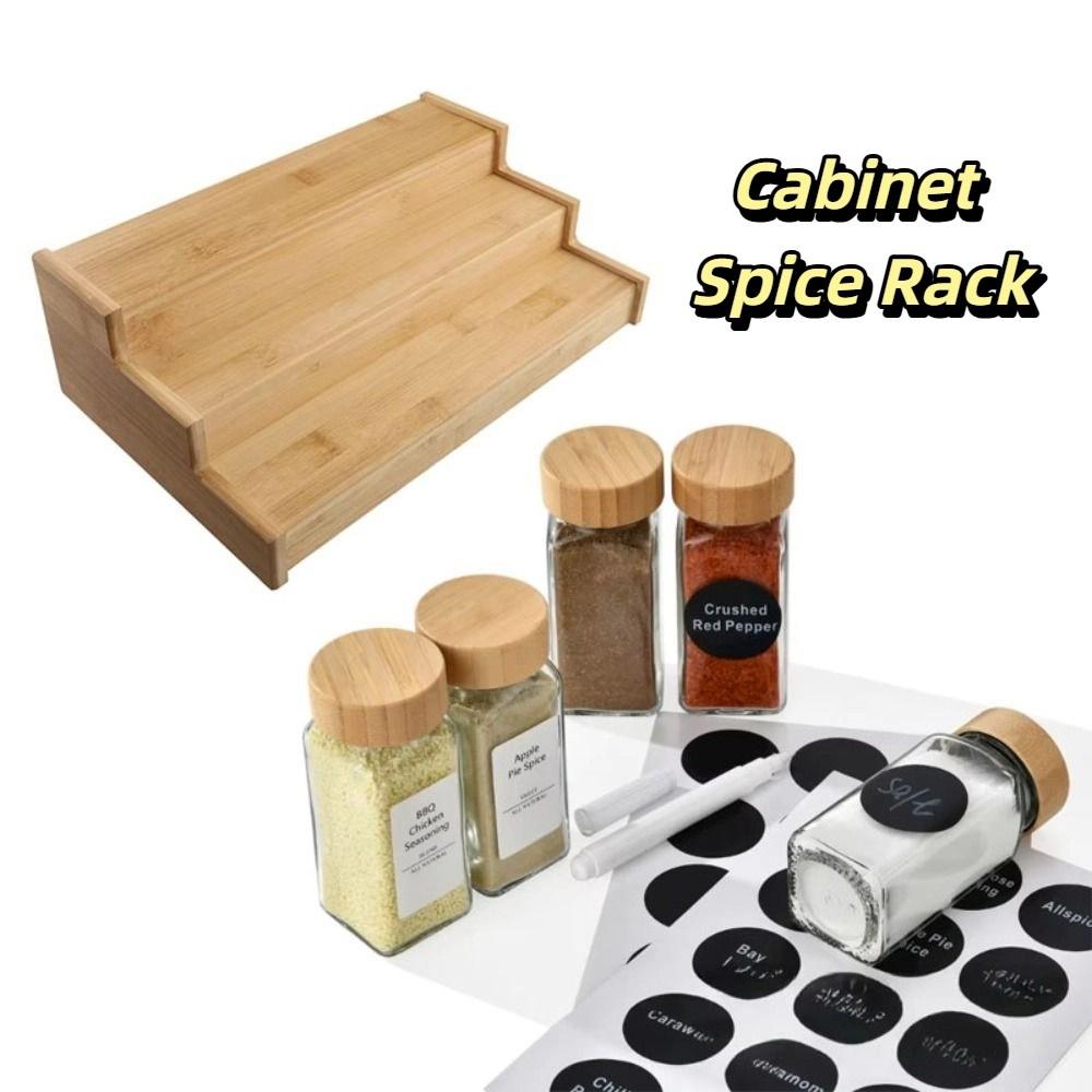 Solid Wooden 3-Tier Spice Rack Space-Saving Multi-Tier Seasoning Organizer Durable Spice Display Kitchen Spice Organizer