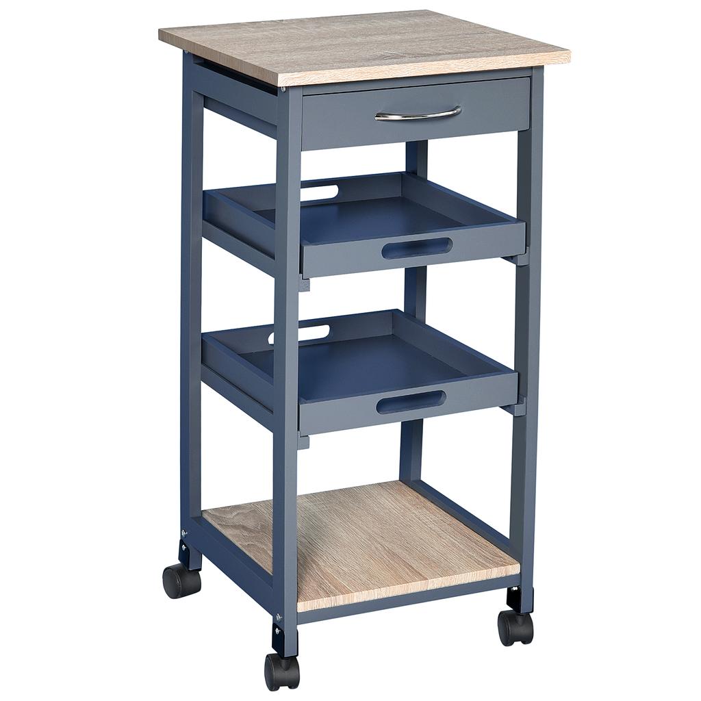 Kitchen Cart with Drawer. 2 Pull-Out Trays and Fixed Shelf. 37x37x76cm. Made of Wood
