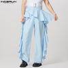 INCERUN Herrenhose mit elastischer Taille, einfarbig, unregelmäßige Rüschen, lange Hose