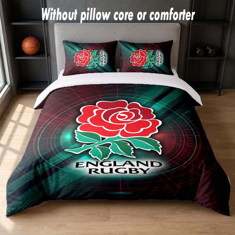 Set Biancheria da Letto Design Rugby Inghilterra 1 Copripiumino + 2 Federe Morbido Traspirante Biancheria da Letto per la Casa