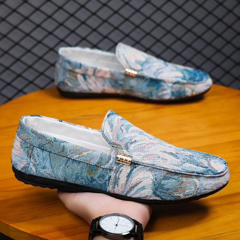 Fashion Sneakers Ethnic Style Canvas Summer Flower Printing Man Shoe Common Hiking Elegant On Sale Retro Low Price Casual Shoes for Men