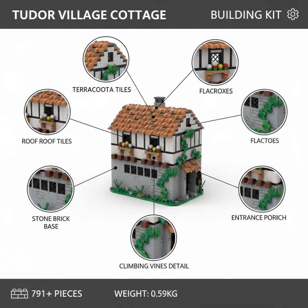 Modular MOC Medieval Village Building Blocks Set - Castle & House Brick Toy - Collectible Model Kit for Adults & Kids