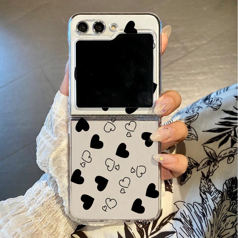 Little Love Heart Transparent Case For Samsung Galaxy Z Flip6 Flip5 Flip4 Folding Hard Phone Cover For Samsung Z Flip 6 5 4 3 5G