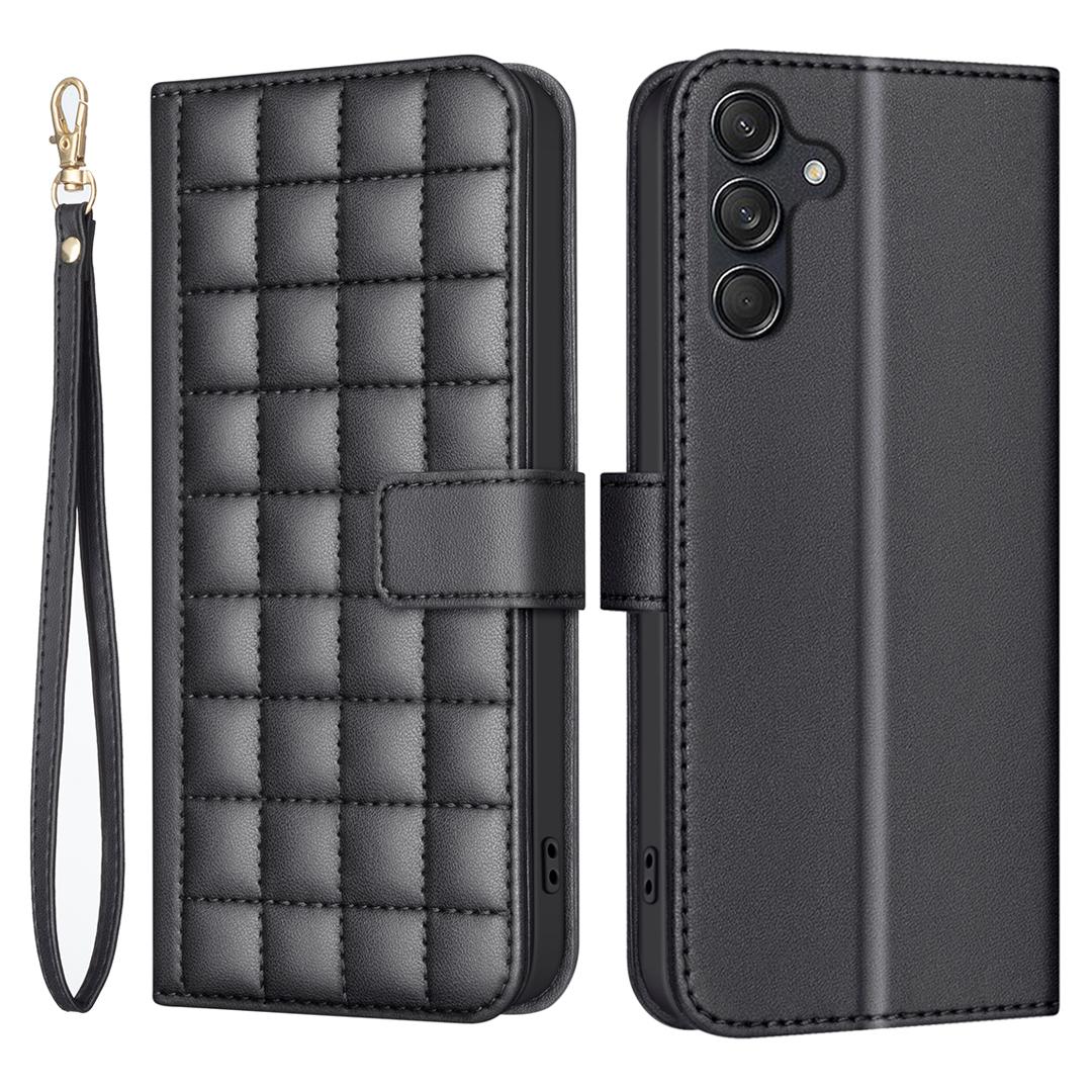 

BINFEN COLOR BF34 for Samsung Galaxy A16 5G/A16 4G Leather Case Wallet Square Grid Phone Cover Black
