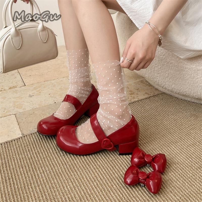 Fashion Butterfly-knot Women Mary Jane Shoes Elegant Round Toe Thick Heel Shoes Ladies Fashion Lolita Pumps Size 35-39 Zapatos De Mujer